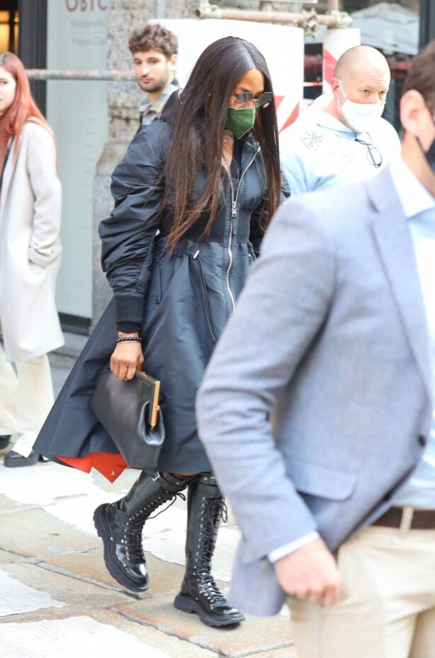 Naomi Campbell - In black leather boots in Milan