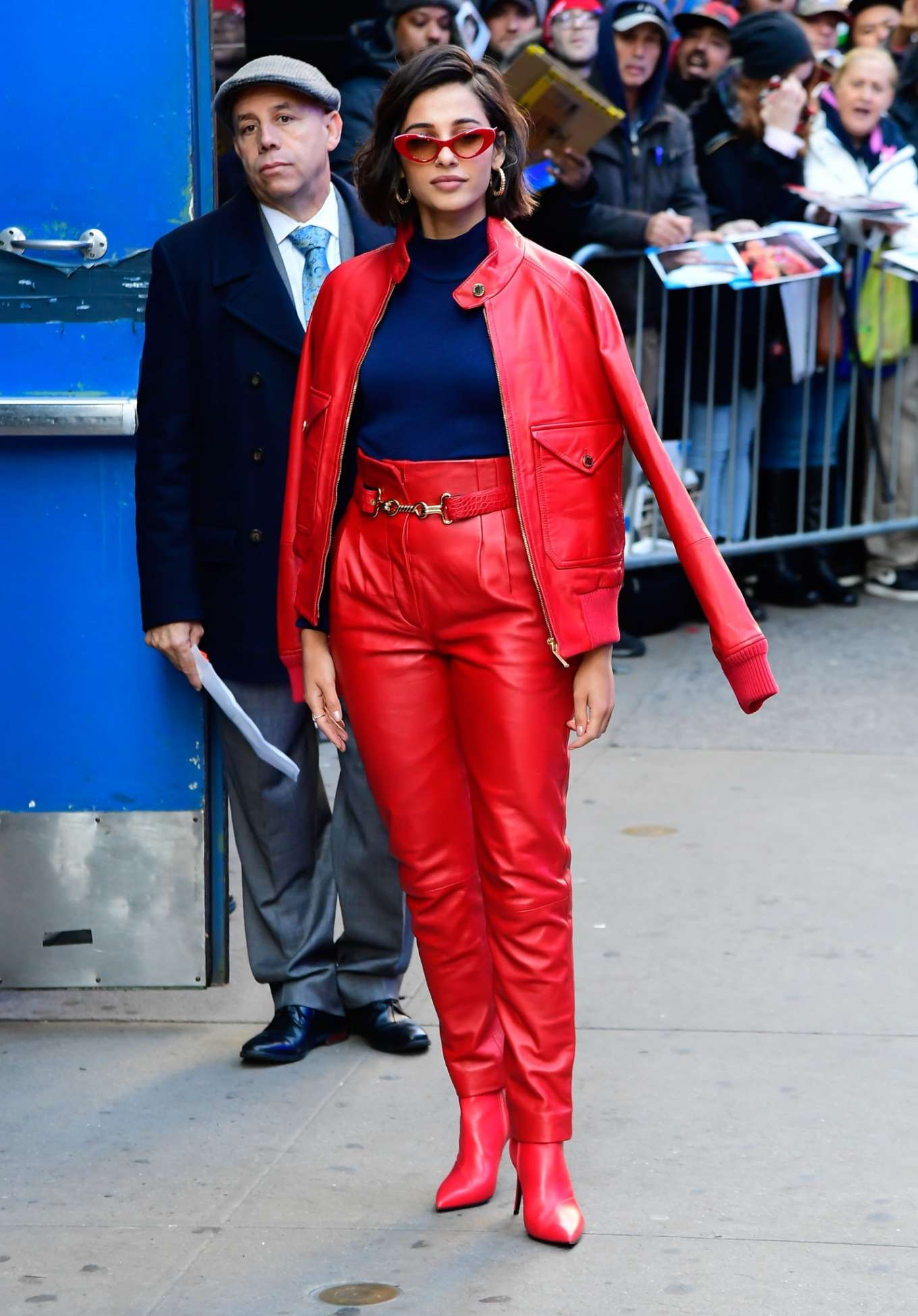 Naomi Scott in Red Leather Suit - Leaves GMA studios in NYC-13 | GotCeleb