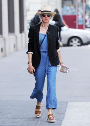 Naomi Watts in Jeans Jumpsuit out in Tribeca