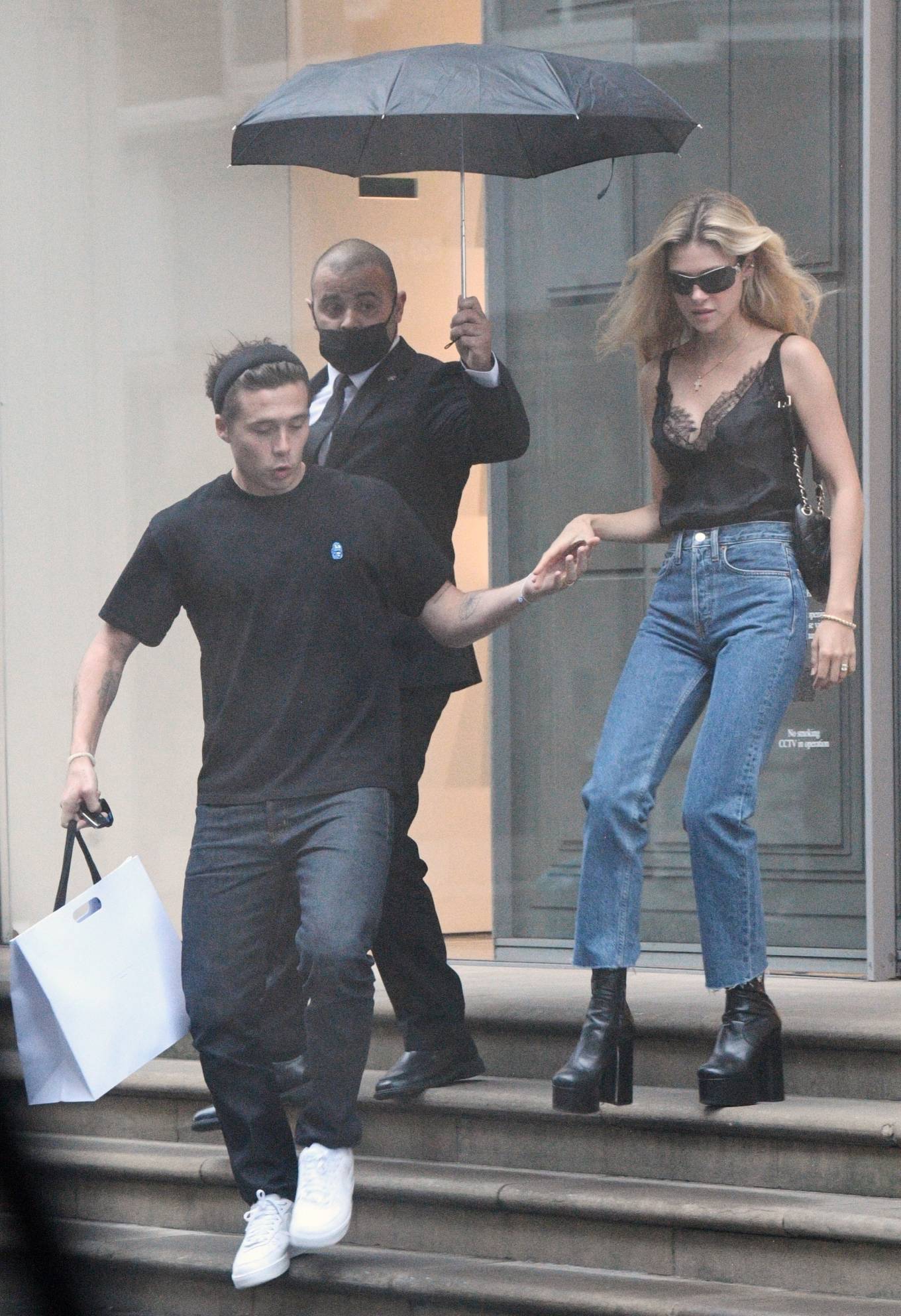 Nicola Peltz and Brooklyn Beckham spotted leaving the Victoria Beckham store on Dover Street