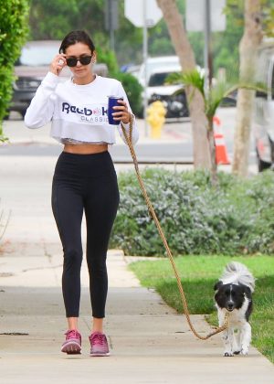 Nina Dobrev in Leggings - With her dog in Los Angeles