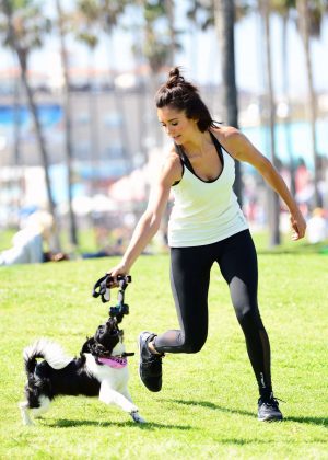Nina Dobrev with Her Puppy Maverick at a Park in Los Angeles