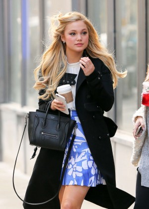Olivia Holt in Blue Dress - Leaving Starbucks in NYC