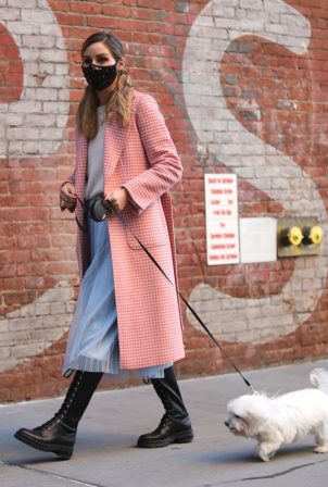 Olivia Palermo - Wearing a pink coat in Dumbo