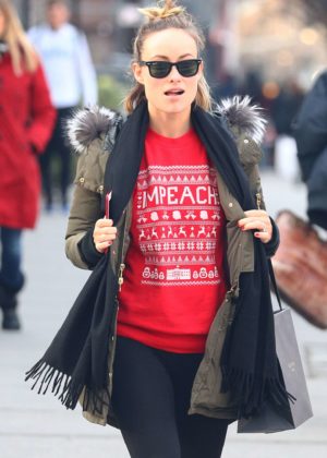 Olivia Wilde - Wearing a Red Christmas Sweater Shopping in Soho