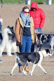 Olivia Wilde with her dog at local dog park in Brooklyn