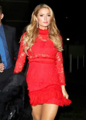 Paris Hilton in Red Mini Dress - Attending house party in London