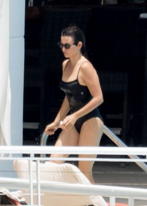 Penelope Cruz in Black Swimsuit in Miami