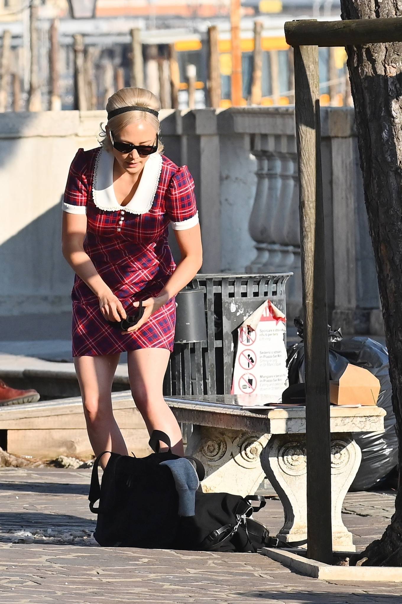 Pom Klementieff with Simon Pegg  seen making videos with her mobile phone in Venice