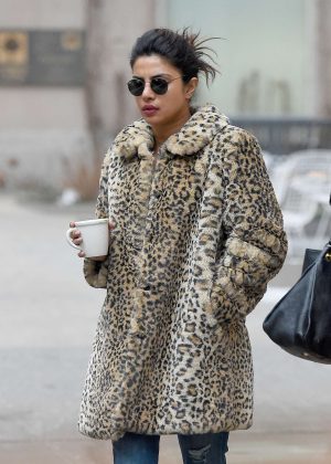 Priyanka Chopra in Leopard Print Coat in New York City