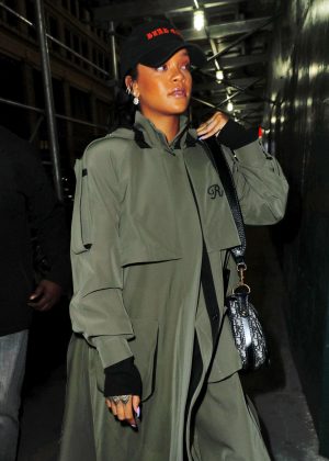 Rihanna in a long overcoat out in NYC