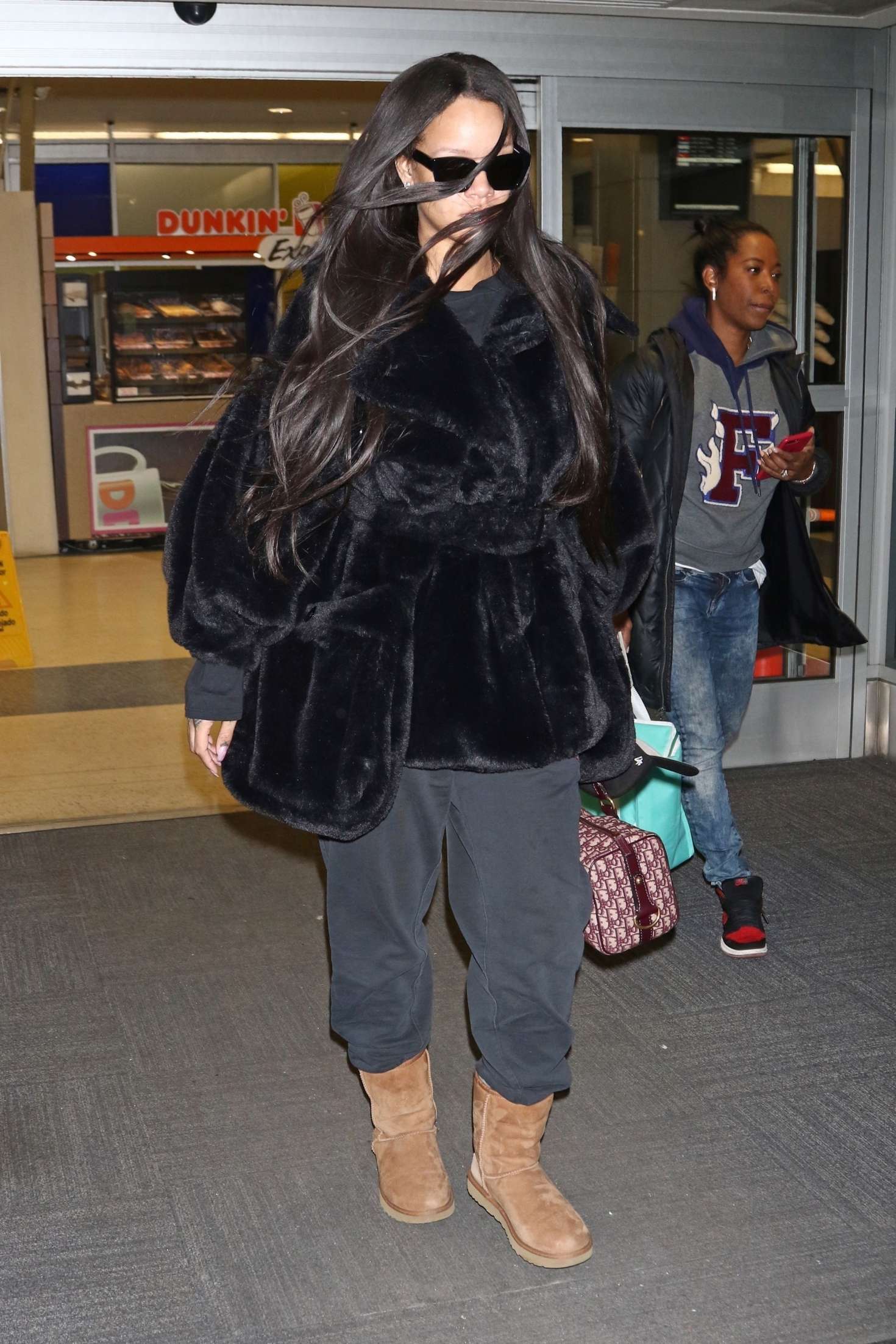 Rihanna in Fur Coat: Arrives at JFK Airport -10 | GotCeleb