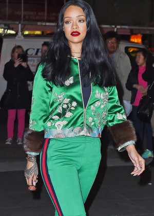 Rihanna in green out in NYC