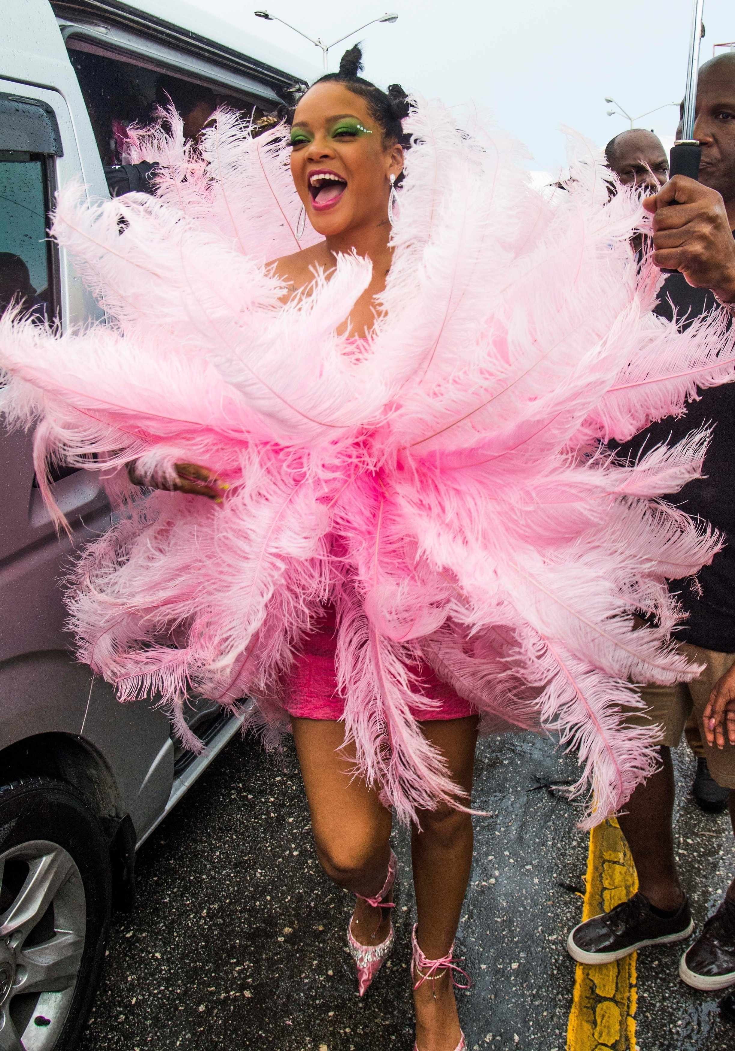 Rihanna in Pink at â€˜Kadooment Dayâ€™ Parade in St. Michael Parish