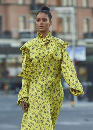 Rihanna in Yellow Dress out in Stockholm