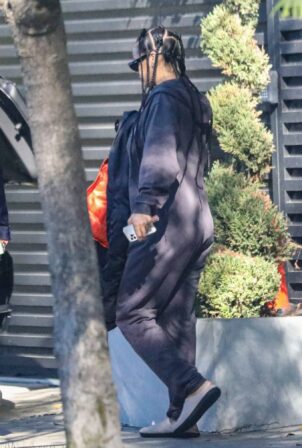 Rihanna - Seen leaving A$AP Rocky's Beverly Hills home in pajamas