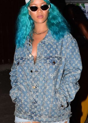 Rihanna - Wearing a turquoise wig at a carnival event in Barbados