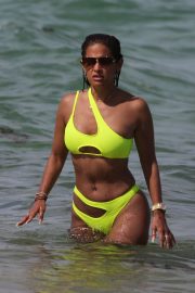Rocsi Diaz in Neon Yellow Bikini on the beach in Miami