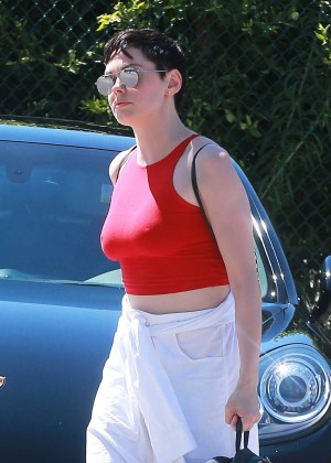 Rose McGowan in Red Top Out in Beverly Hills