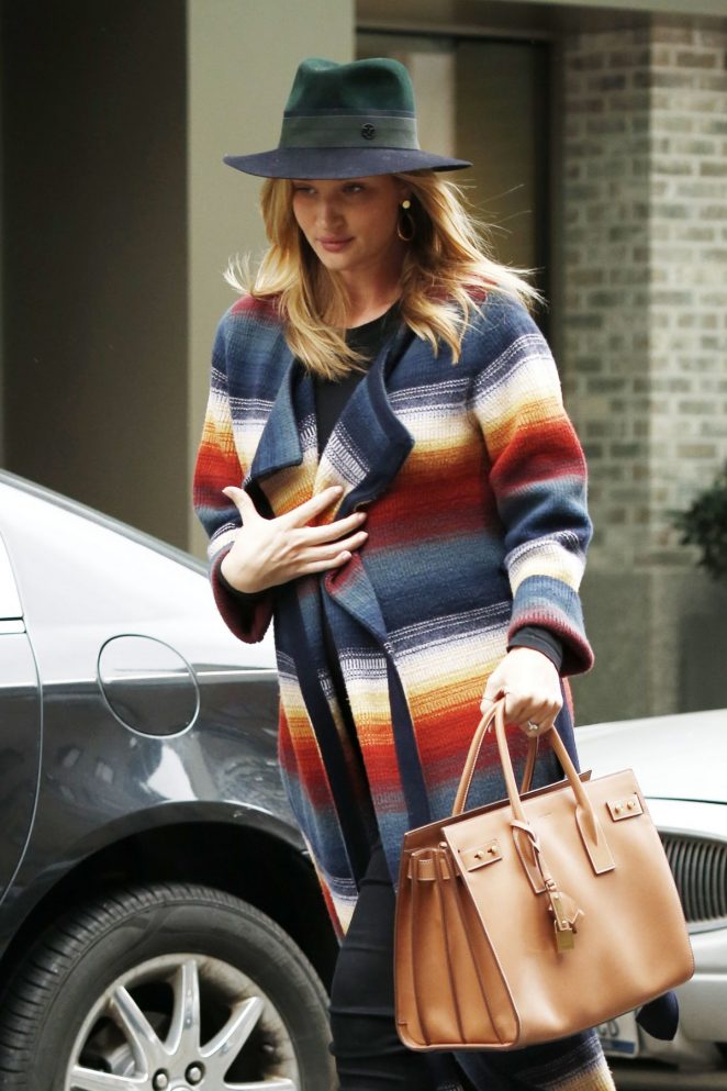 Rosie Huntington Whiteley in Colorful Coat Out in New York | GotCeleb