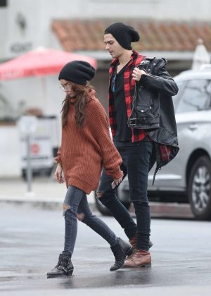 Sarah Hyland and Wells Adams at a cafe in Los Angeles