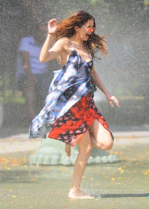 Selena Gomez at a Water Playground in Brooklyn