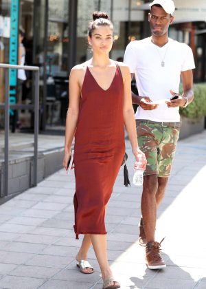 Shanina Shaik in Red Dress out in Los Angeles