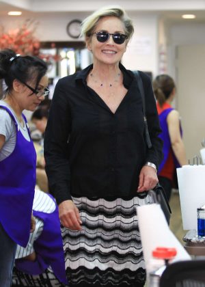 Sharon Stone at a nail salon in Beverly Hills