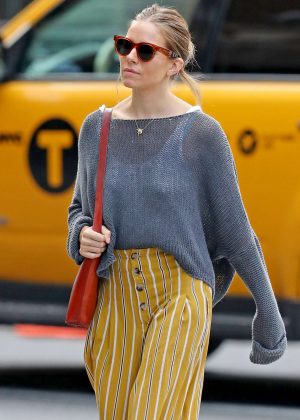 Sienna Miller in Orange Stripey Pants - Out in NYC