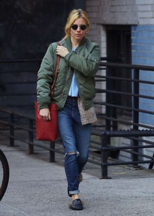 Sienna Miller in Ripped Jeans Out in New York