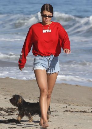 Sofia Richie in Jeans Shorts on the beach in Malibu