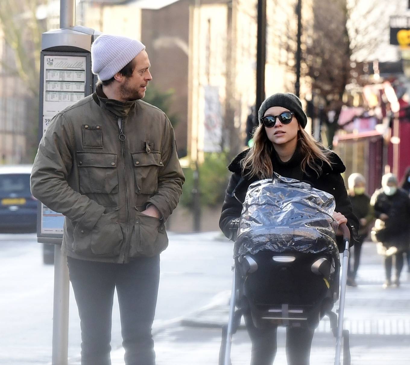 Sophie Cookson – With her newborn baby in London