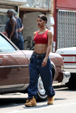 Teyana Taylor - Seen at the 'A Thousand and One' movie set in Harlem