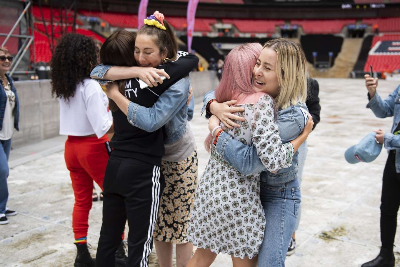 The Spice Girls â€“ Meets girl band HAIM and Emma Stone at Wembley Stadium in London