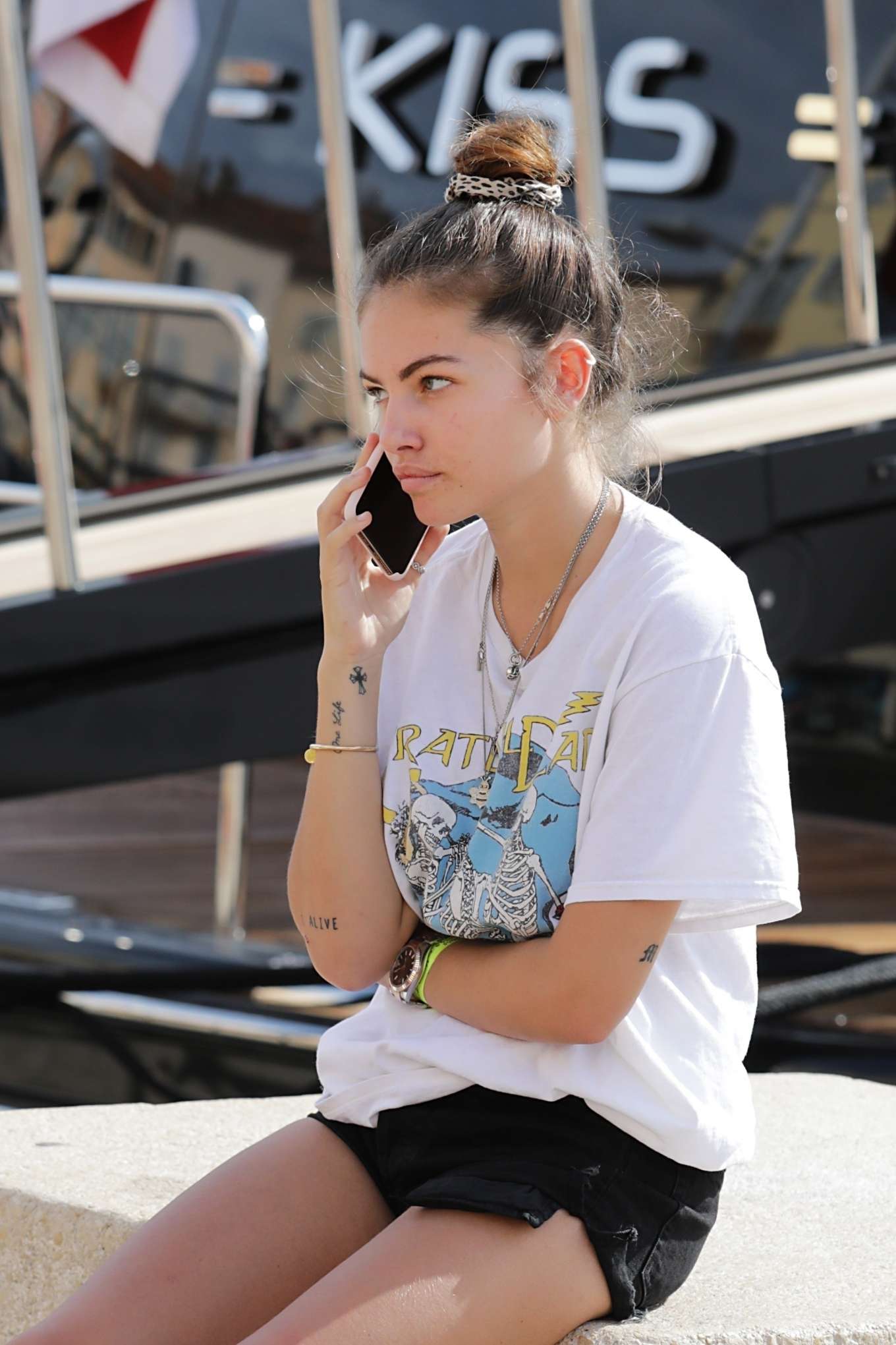 Thylane Blondeau in Black Shorts â€“ Out and about in Saint Tropez