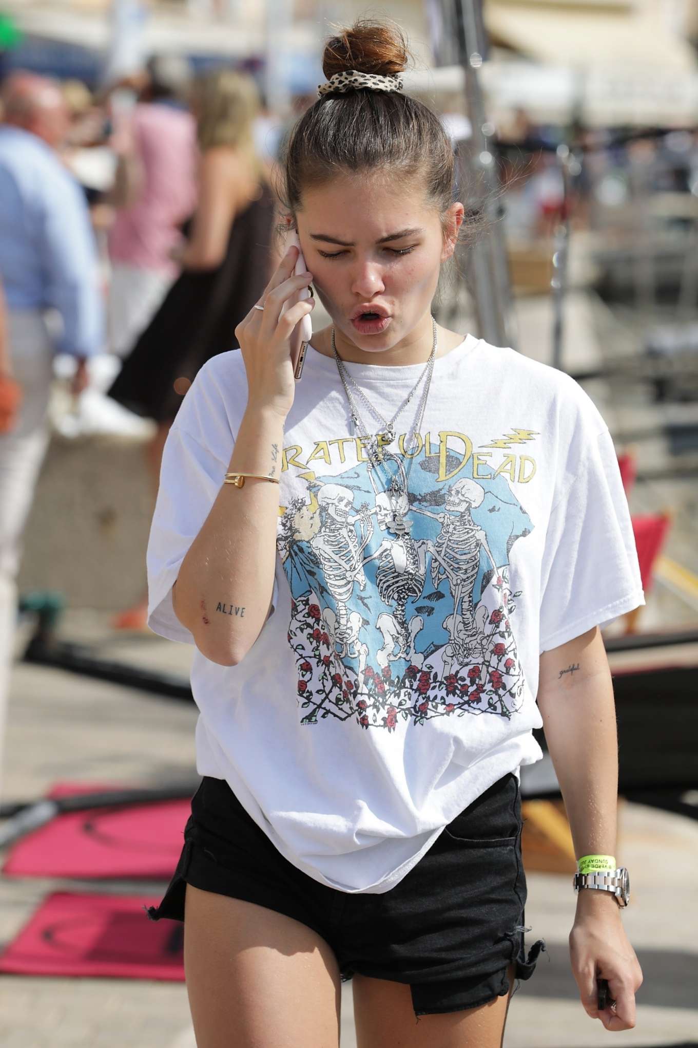 Thylane Blondeau in Black Shorts â€“ Out and about in Saint Tropez