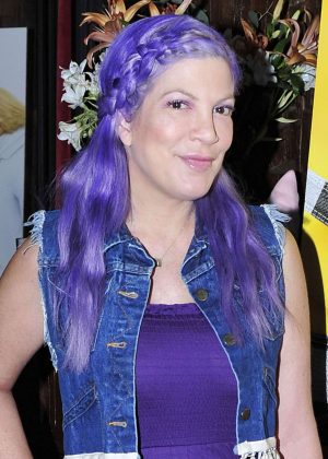 Tori Spelling With Purple Hair out in Los Angeles
