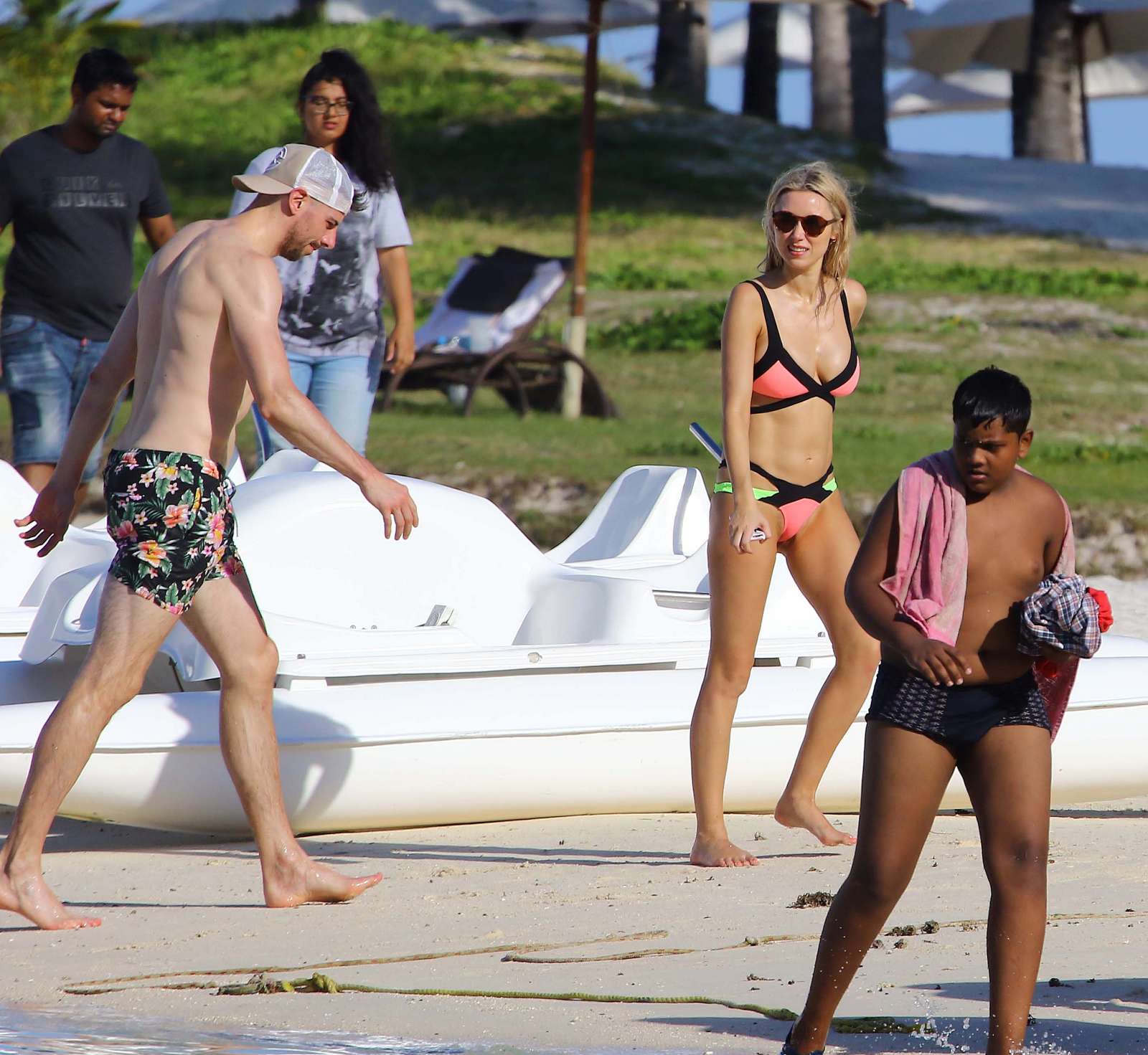 Una Healy in Bikini on the beach in Mauritius. 