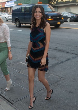 Victoria Justice in MIni Dress Walks to Capitale Restaurant in NYC
