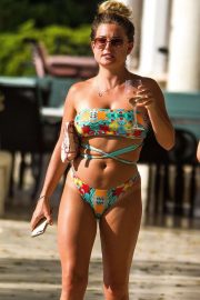 Zara Holland in Colorful Bikini on holiday in Barbados