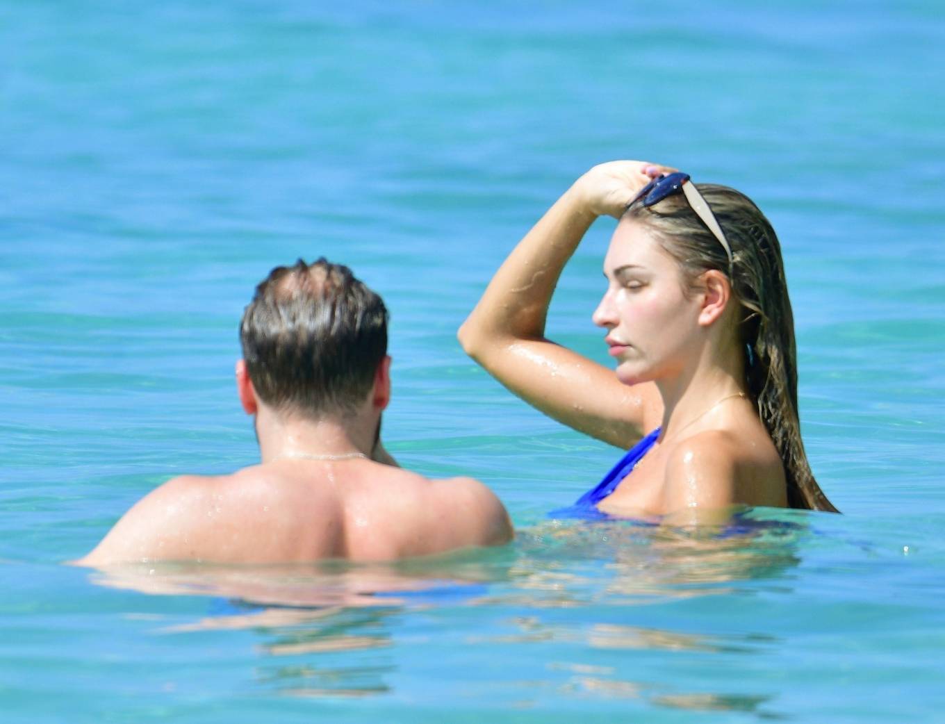 Zara McDermott 2022 : Zara McDermott – Wearing blue swimsuit on the beach in Barbados-05